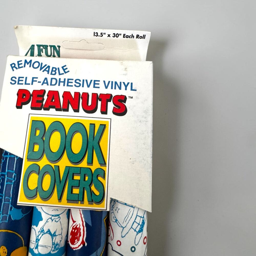 Vintage 90s Peanuts Snoopy Fun Pack Book Covers 4 Rolls Removable Vinyl in Box